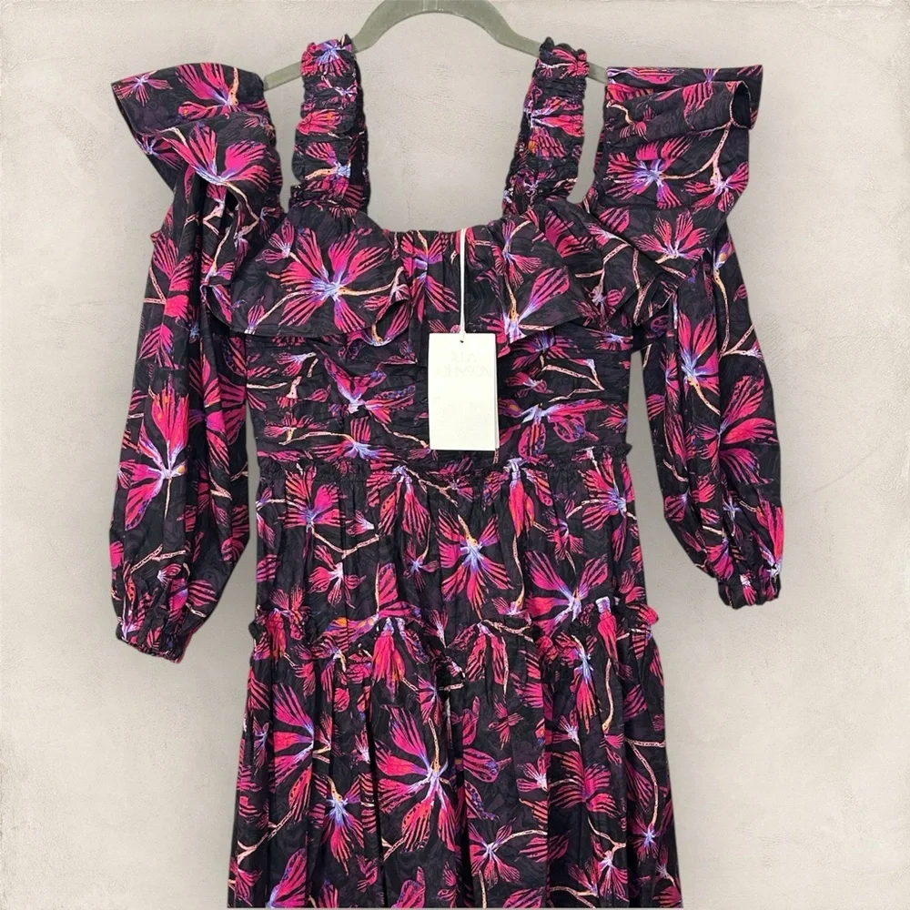 Ulla Johnson | NWT Caprice Floral Cotton Off-Shoulder Zinnia Midi Dress- Size 0 - Picture 9 of 15